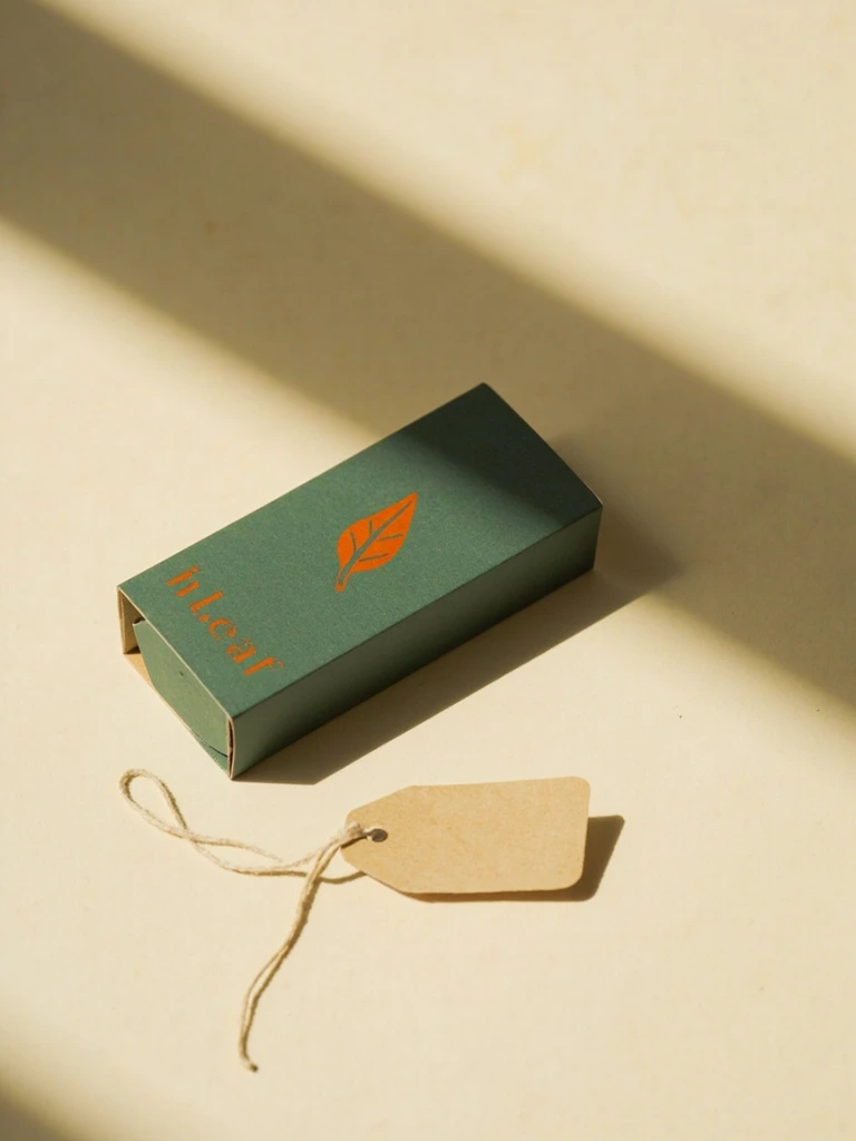 A matte forest-green toothpaste carton photographed as an editorial print specimen on cream deckled paper.