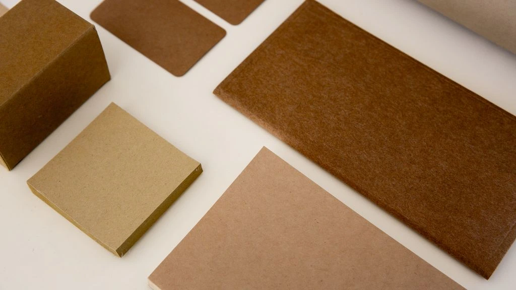 Kraft paper refill pouch on cream paper.