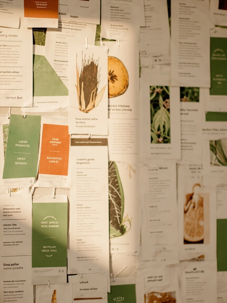 A proofing wall at InLeaf covered in printed packaging mockups