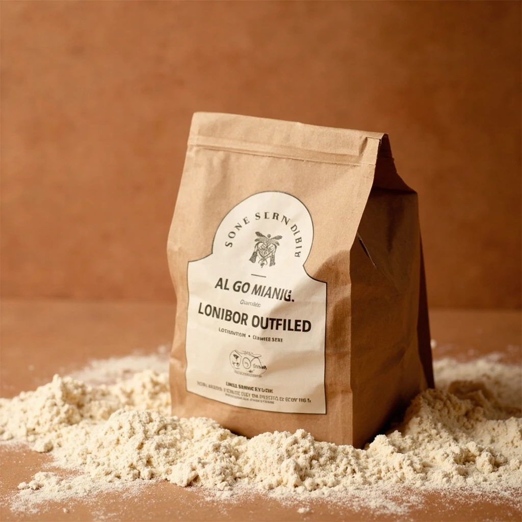 Maiden Mill stone-ground flour bag printed on unbleached kraft.