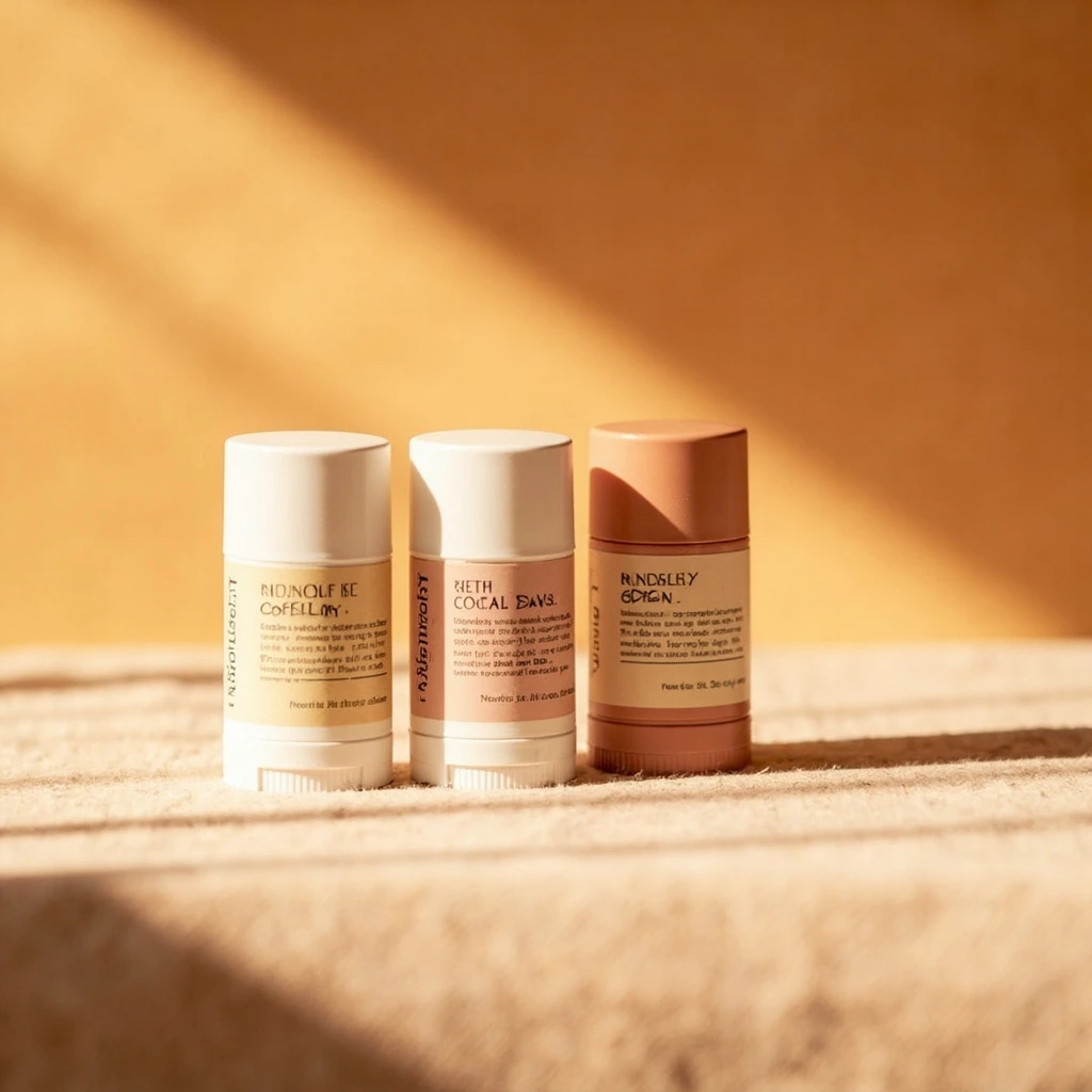 Tidewell deodorant sticks in cream and clay-tone refillable cases.