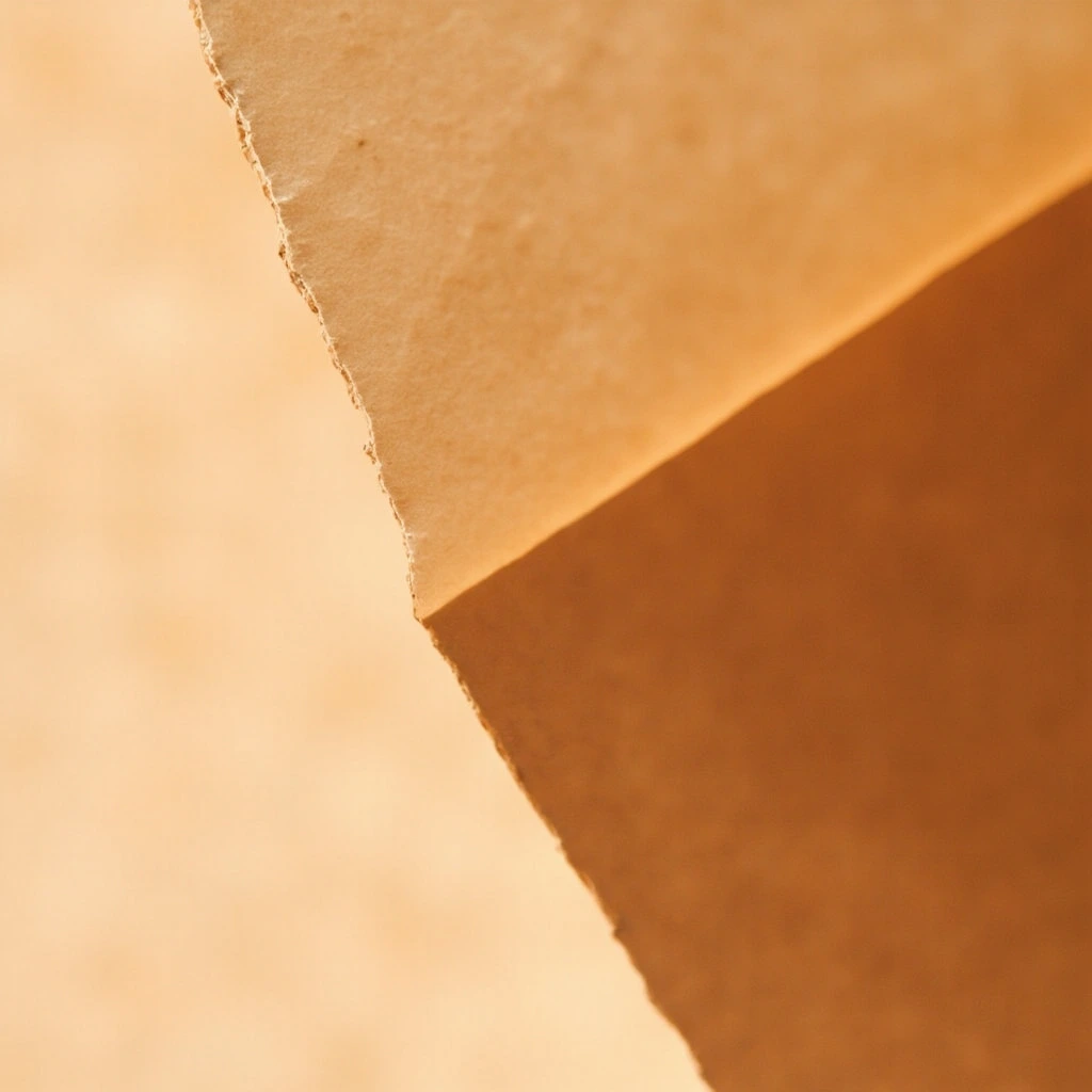 Macro close-up of unbleached kraft paper fiber and deckle edge.